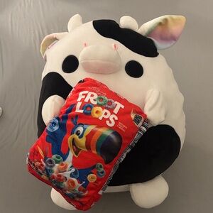 Fruit Loop Cow - Black and White Stuffed Cow with Rainbow Ears
